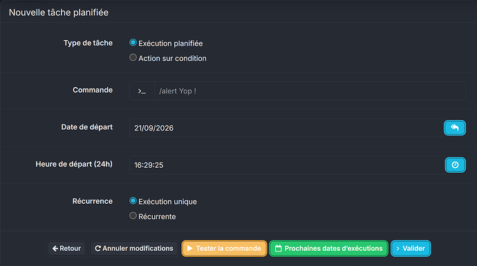 Choix entre exécution planifiée et action sur condition