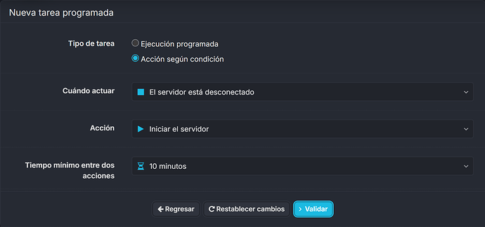 Tarea que inicia el servidor cuando está desconectado