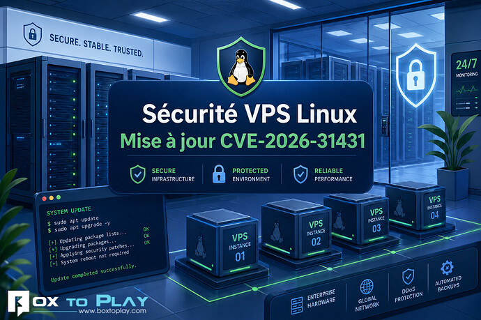 Vulnérabilité Linux « Copy Fail » (CVE-2026-31431) : mesures appliquées chez BoxToPlay et recommandations VPS