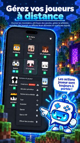 Gestion des joueurs et inspection des inventaires Minecraft sur smartphone