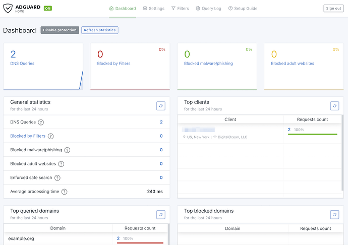 AdGuard Home dashboard