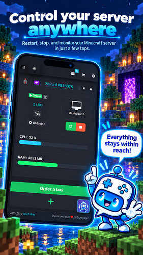 Minecraft server dashboard in the BoxToPlay mobile app