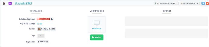 Panel de un servidor Minecraft de BoxToPlay con la versión actual seleccionable