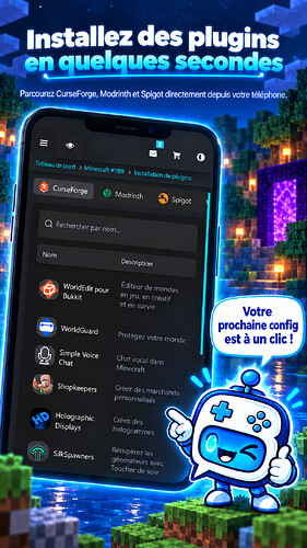 Installation de plugins Minecraft CurseForge Modrinth et Spigot sur mobile