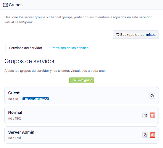 Gestión de grupos y permisos del servidor TeamSpeak