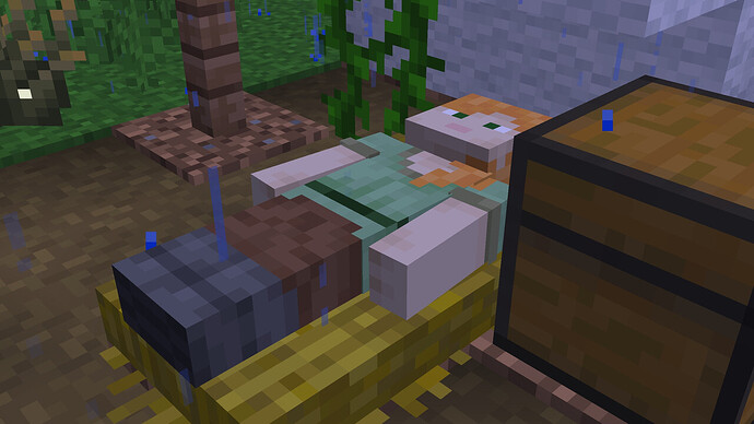 Alex sleeping on a straw bed in the rain, without changing the spawn point