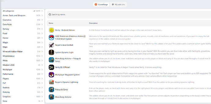 CurseForge add-on manager for Minecraft Bedrock