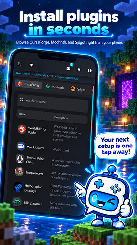 Installing Minecraft plugins from CurseForge Modrinth and Spigot on mobile