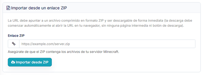 Importación de un servidor Minecraft desde un enlace ZIP