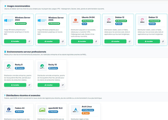 Sélection du système d'exploitation VPS
