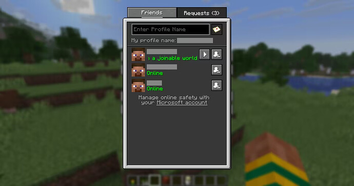 Lista de amigos en Minecraft Java Edition