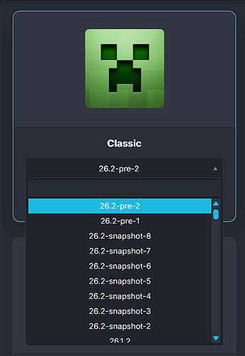 Selector de versión de servidor Minecraft en el panel BoxToPlay