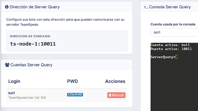 Acceso y cuentas Server Query del servidor TeamSpeak
