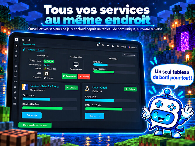 Vue d'ensemble multi-services BoxToPlay sur tablette