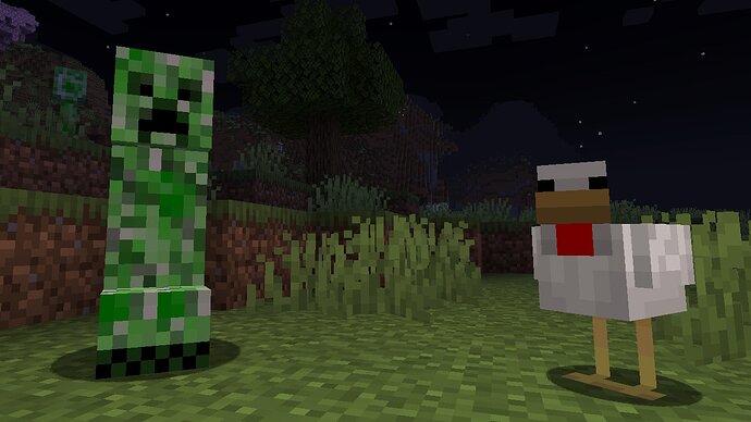 Un Creeper de nuit dans l'Overworld Minecraft