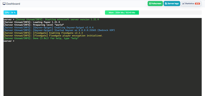 Paper, Geyser, and Floodgate startup sequence in the live console