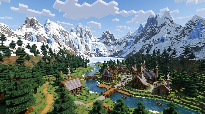 Illustration of a village built in a mountain valley
