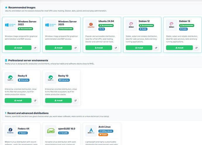 VPS operating system selection