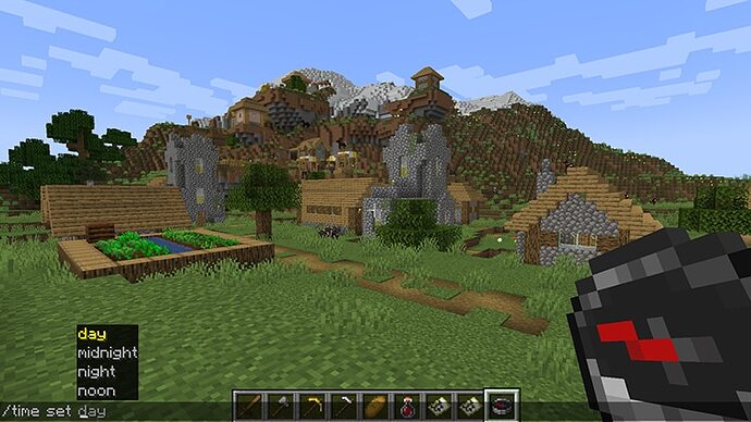 Autocomplétion de la commande /time set day dans Minecraft