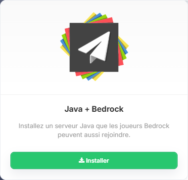 Sélection du pack Java + Bedrock dans le catalogue du panel