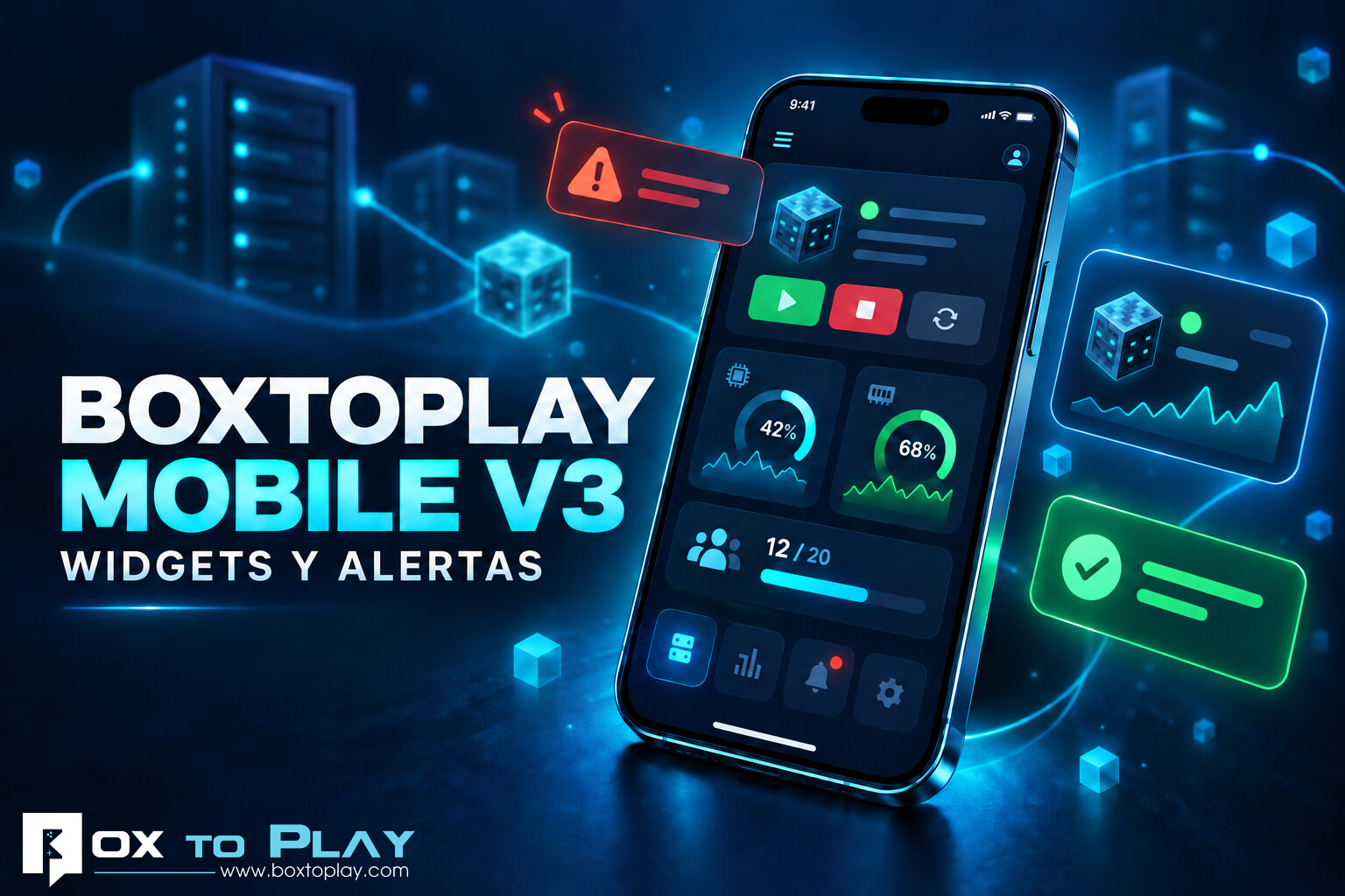 Aplicación móvil BoxToPlay V3: widgets y alertas
