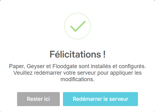 Confirmation de succès de l'installation du pack